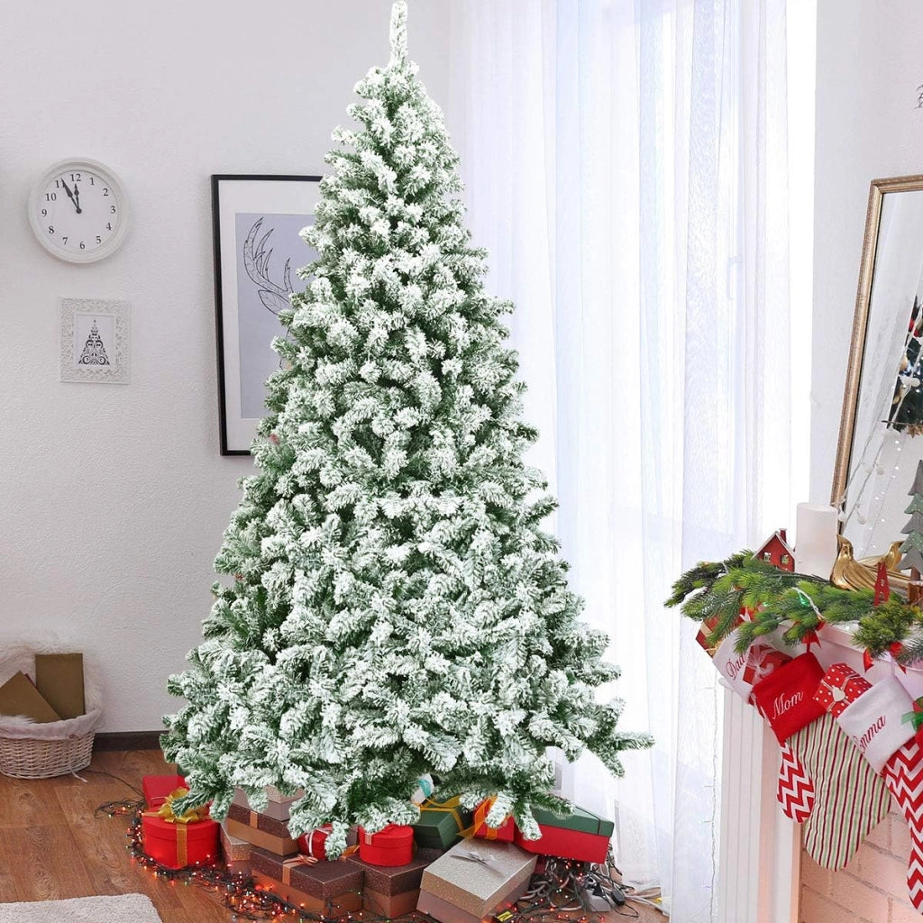 Albero di Natale 225 cm, Albero di Natale Innevato in PVC, Albero di Natale Artificiale con 1364 Rami Folti e Realistici e Base di Metallo, Verde (225 cm)