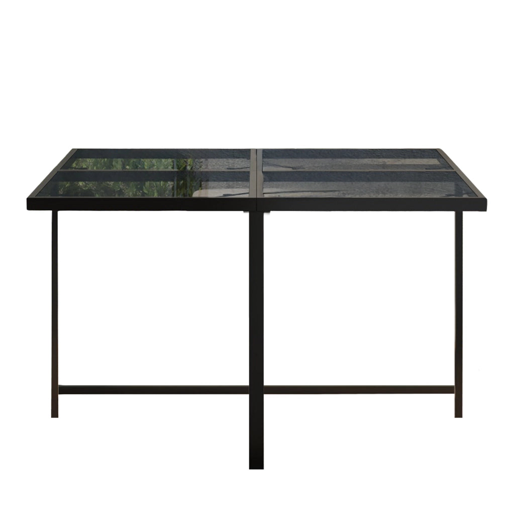 Set da pranzo da esterno 7 pezzi con tavolo quadrato 117x117 cm; vetro temperato nero; bianco e nero