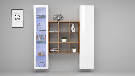 Parete Attrezzata Soggiorno 170x30x180 cm Maruska n°25 Bianco Lucido