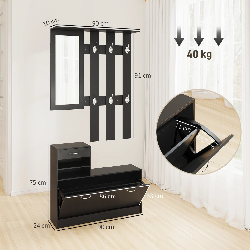 Set Mobile Ingresso con Specchio Appendiabiti e Scarpiera ¨C Xylo ¨C 6 Ganci Nero