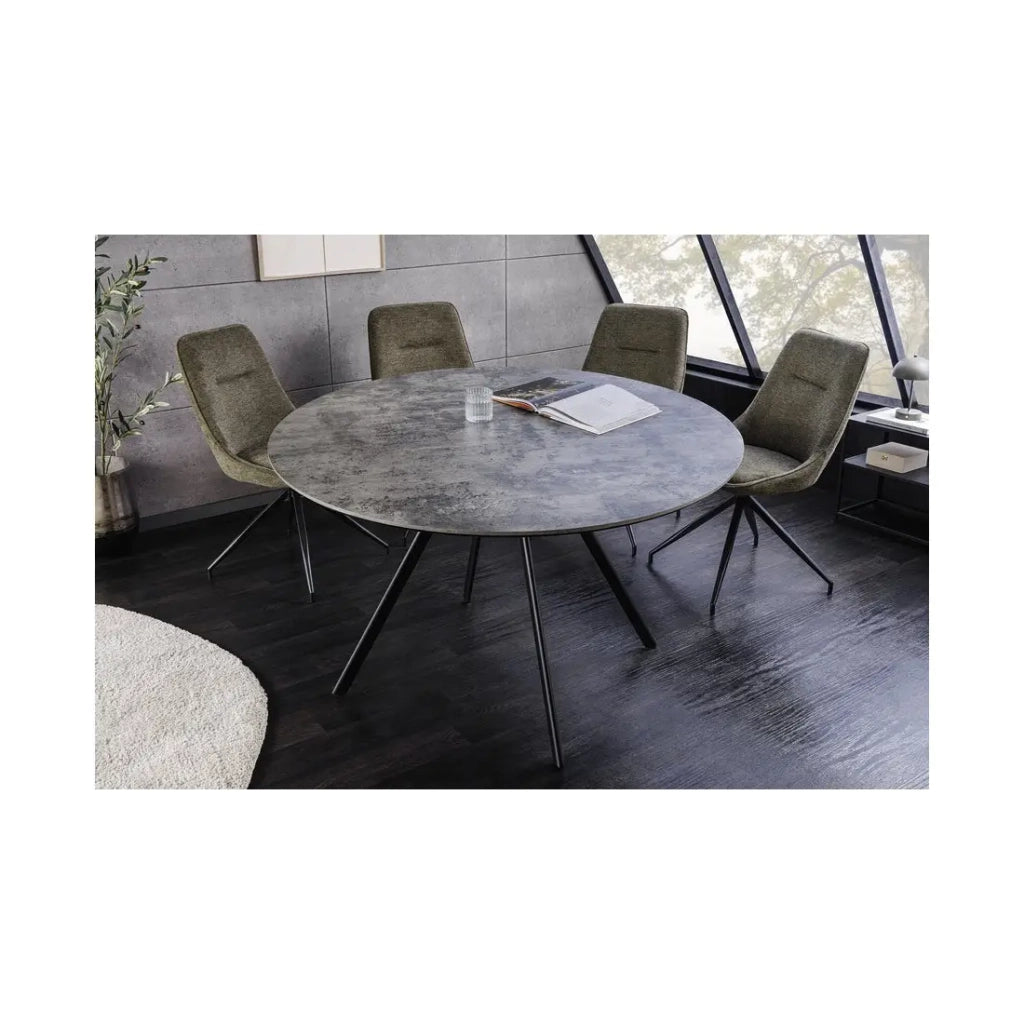 Tavolo da pranzo SOREN – Aspetto pietra e metallo – 120 cm – Rotondo – Stile moderno