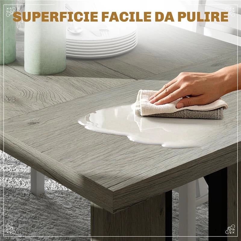 TAVOLO DA PRANZO IN STILE INDUSTRIALE PER 8 PERSONE MAX, IN LEGNO E ACCIAIO, 180X80X75 CM, GRIGIO