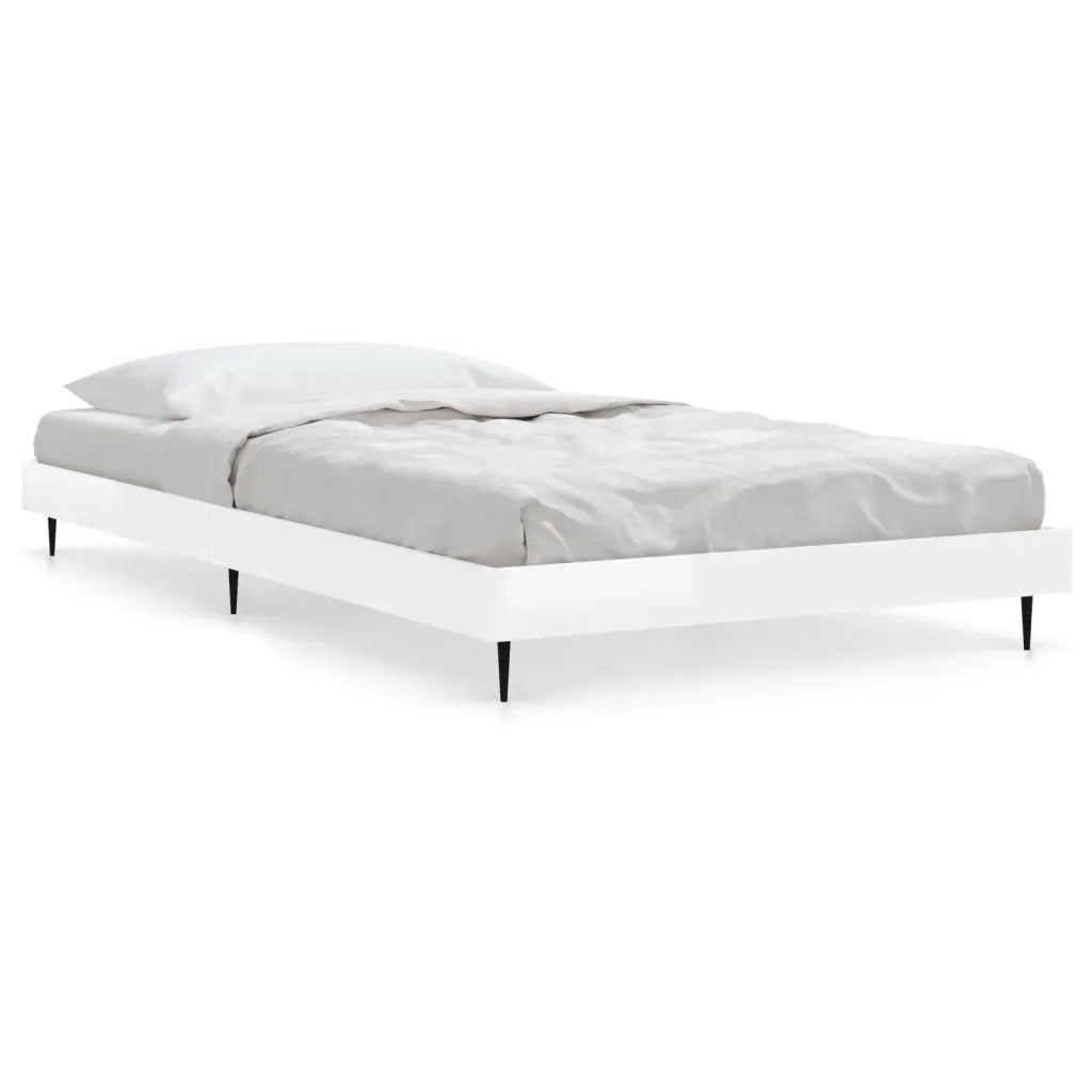 Letto singolo | Letto per adulti | Giroletto Bianco Lucido 90x200 cm in Legno Multistrato