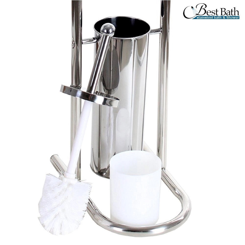 Trade Shop - Piantana Porta Rotolo Con Scopino Da Bagno Metallo Lucido Cromato Bagno Wc 80 Cm -
