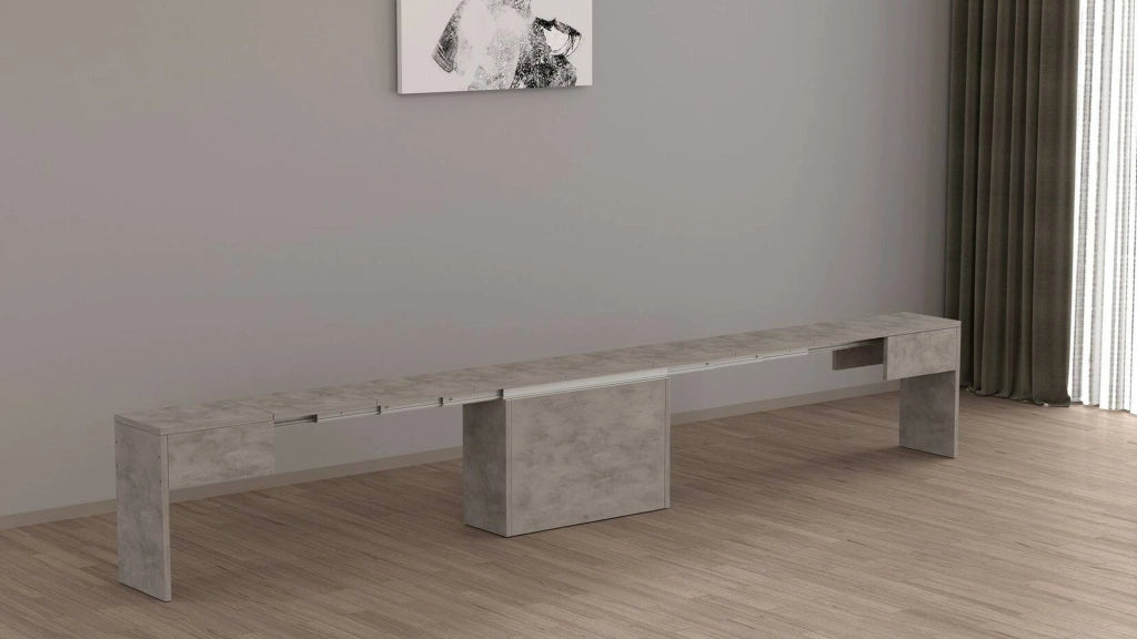 Panca Yutu, Seduta per tavolo da pranzo, Panca singola allungabile, 290x25h45 cm, Grigio