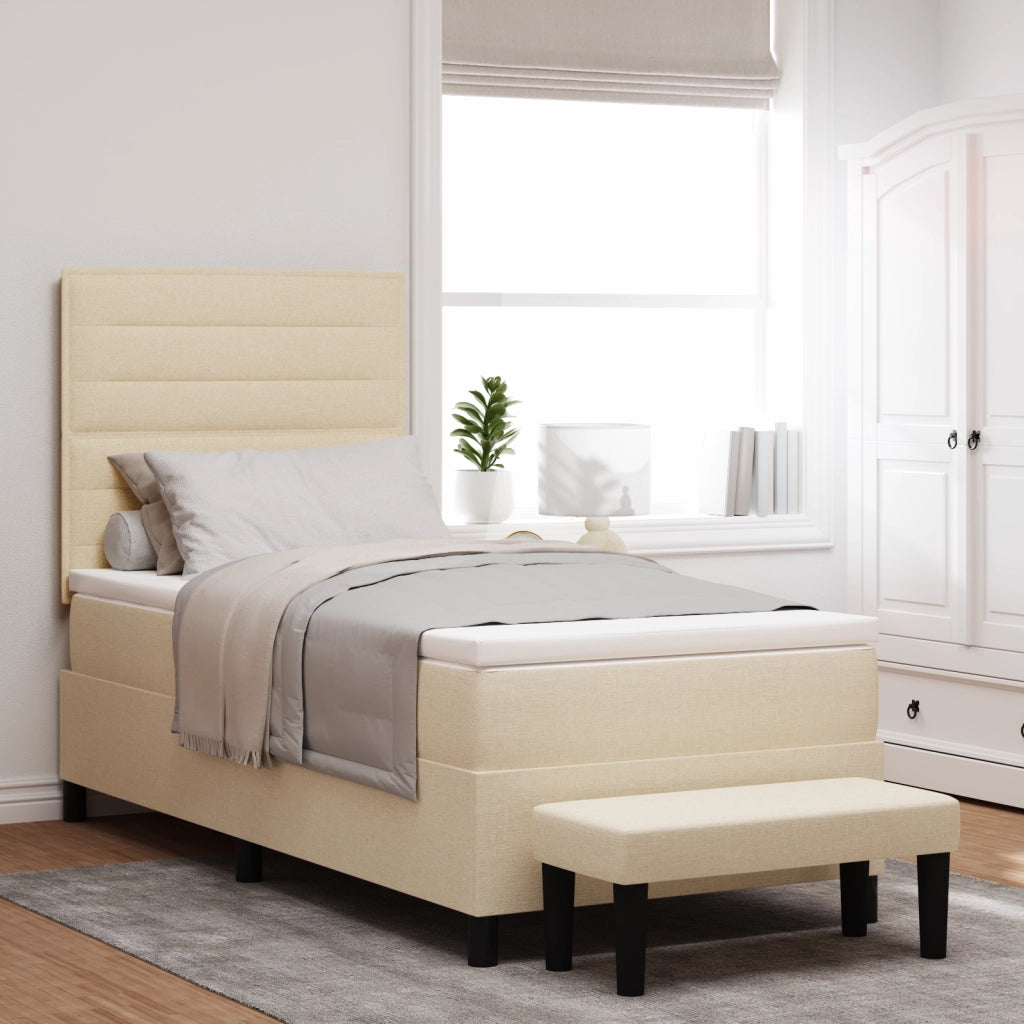 Letto Box Spring con Materasso e Panchina Crema 100x200 cm Tessuto