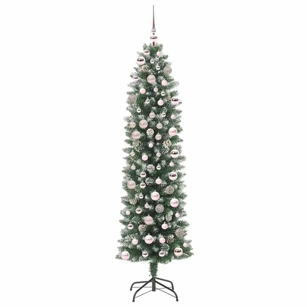 Albero di Natale | Decorazioni natalizie Artificiale Sottile Verde e Bianco 180 cm