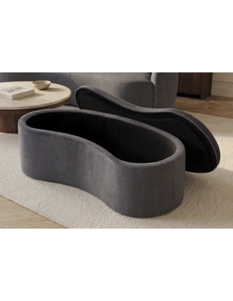 Pouf contenitore NYJY in velluto – Grigio grafite – 120 x 40 x 50 cm