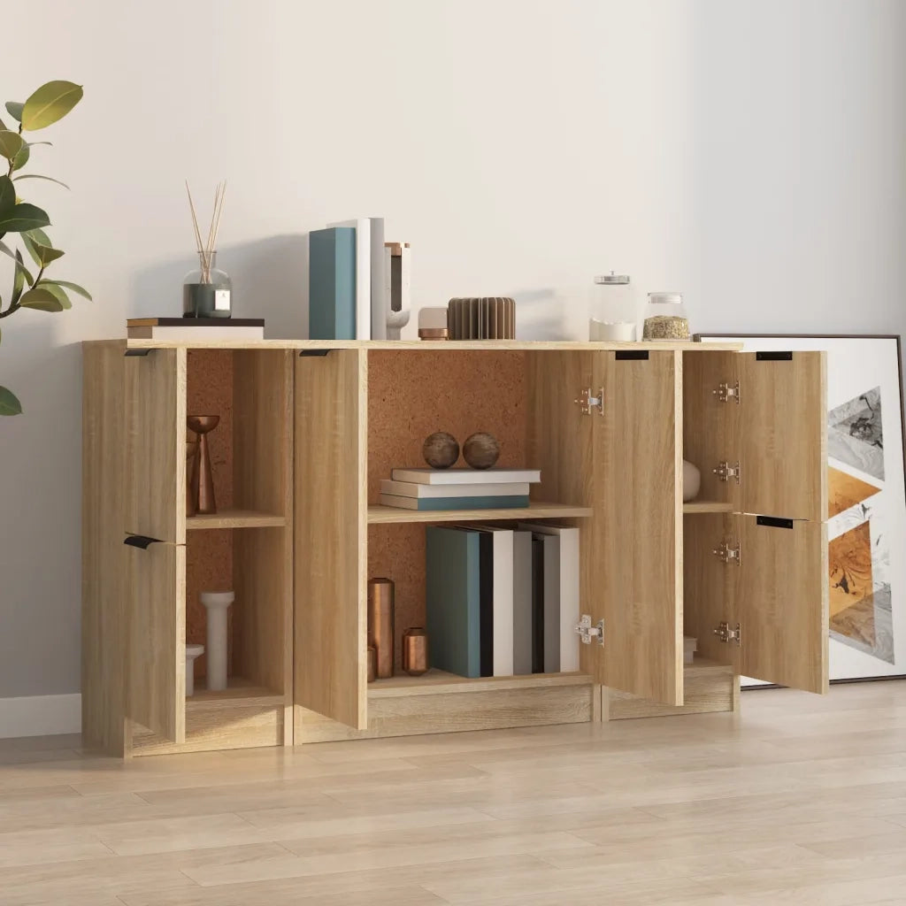 Credenze 3 pz | Madia | Buffet da pranzo | Armadio da pranzo Rovere Sonoma in Legno Multistrato