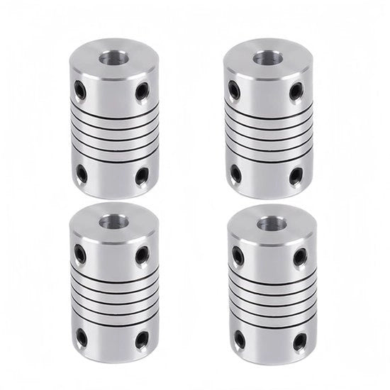 Connettori flessibili - Alluminio - Argento - connettori assemblabili - Flessibili - Adatti per asse da 7 mm a 7 mm - 19x25 mm - 4 pezzi