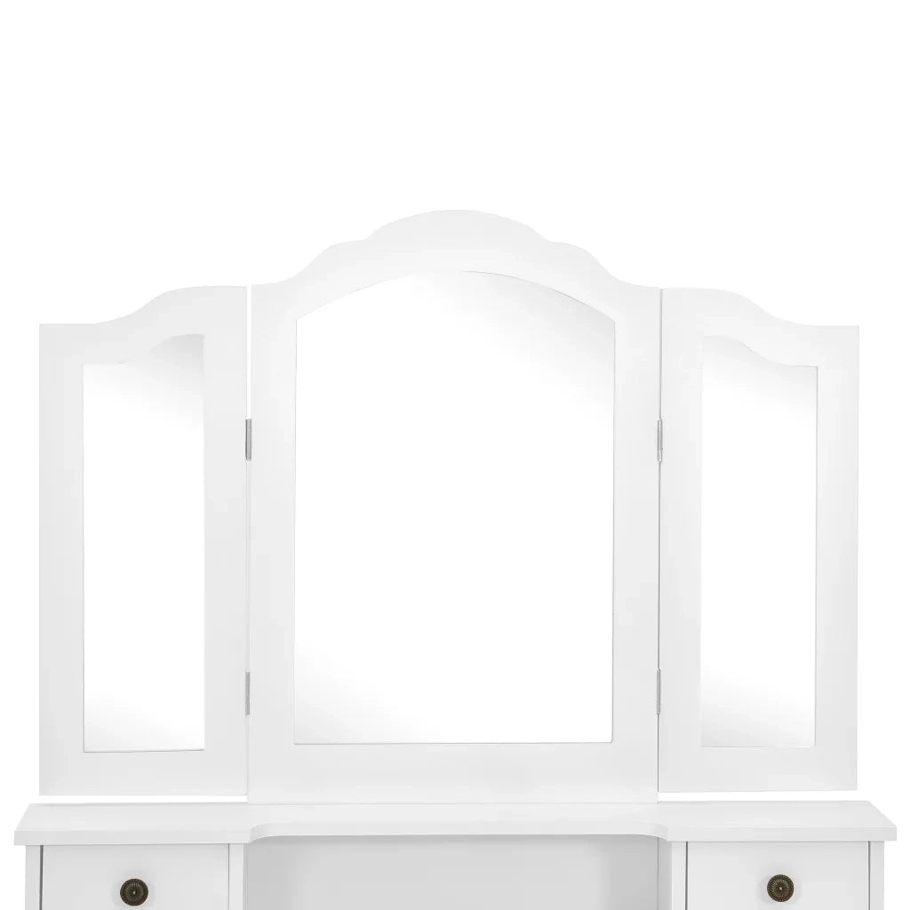 Toeletta | Tavolo da Trucco e Sgabello Bianco 80x69x141 cm Legno Paulownia
