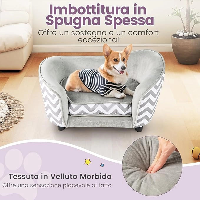 Divano per Cani 70 x 41 x 40 cm, Letto Morbido con Cuscino Imbottito, Copertura Removibile e Lavabile e Gambe, Poltrona per Cani in Velluto, capacità di Carico 50 kg