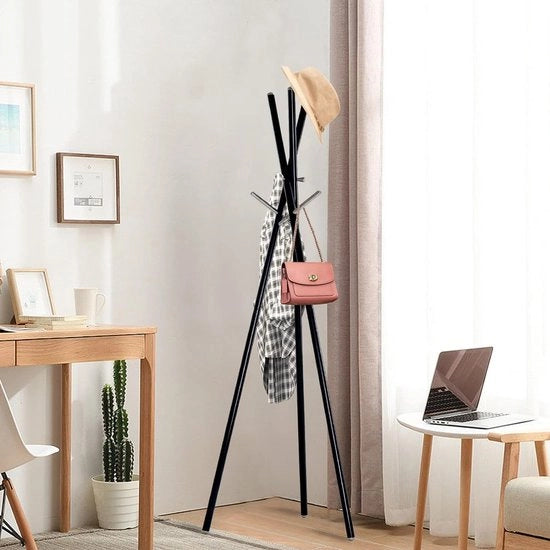 Kappaioletto Nero Robusto Appoggio Abbigliamento con Nove Ganci per Camera da Letto Salotto Ufficio Altezza 179 cm Metallo