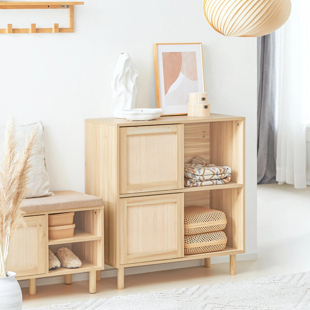 SoBuy Credenza con 2 ante scorrevoli Credenza decorativa Consolle laterale stretta Naturale 80x35x87cm FSB87-N