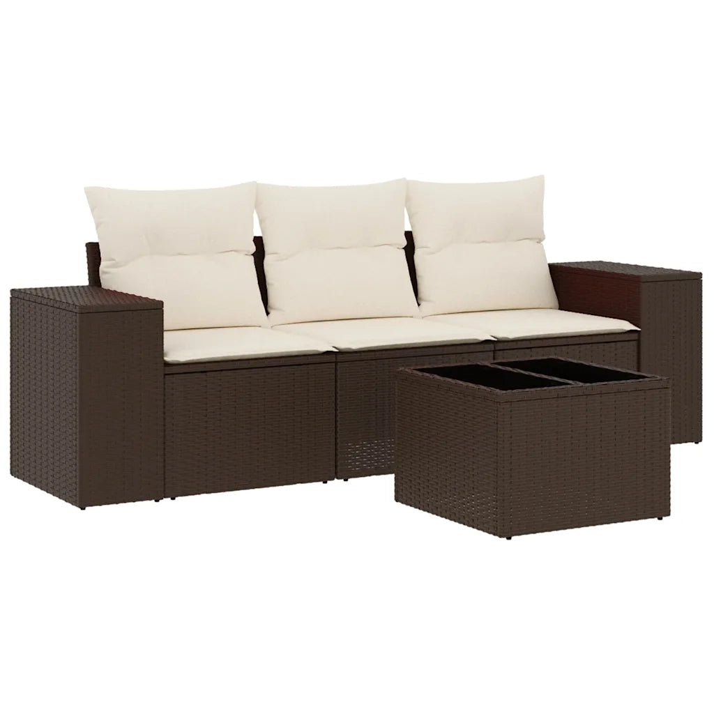 Set Divano da Giardino 4 pz | Set Salotto da Giardino con Cuscini Marrone in Polyrattan