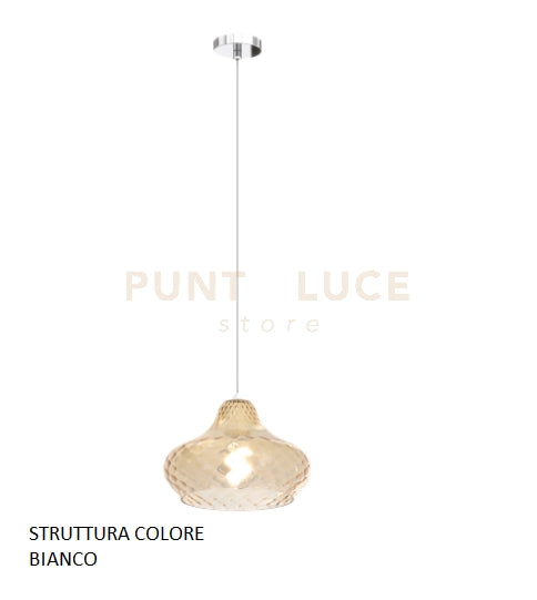 SOSPENSIONE BIANCO 1 LUCE VETRO PICCOLO AMBRA 1191BI-SP-AM