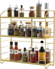 Organizzatore per spezie in tre livelli regolabile in altezza per la conservazione e l'organizzazione della cucina - tavolo di conservazione per flaconi - organizzatore per la camera da bagno e la cosmetica (oro)