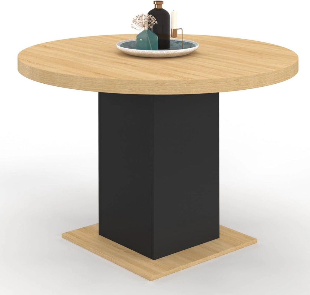 IDMarket - Tavolo da pranzo rotondo EDEN 6 persone in legno e nero 110 cm