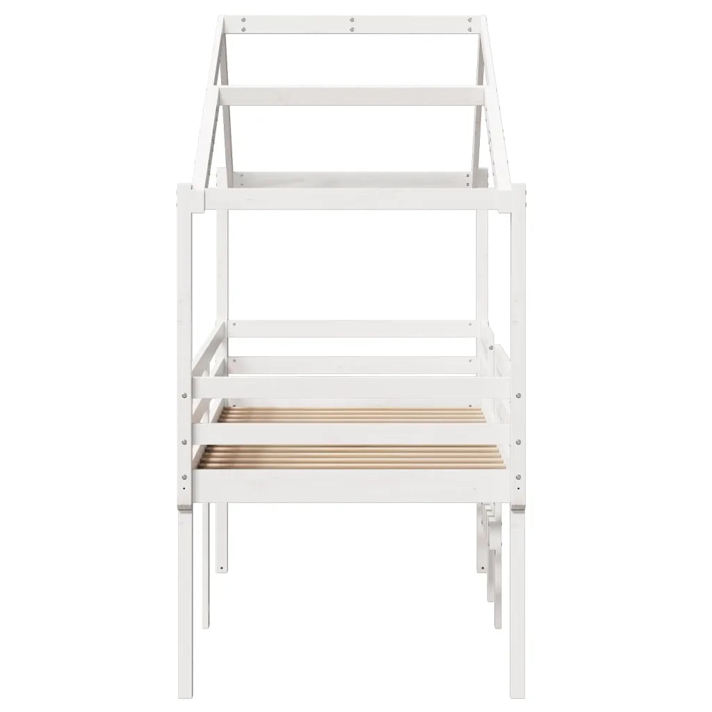 Letto a Soppalco con Tetto Bianco 75x190 cm in Legno di Pino