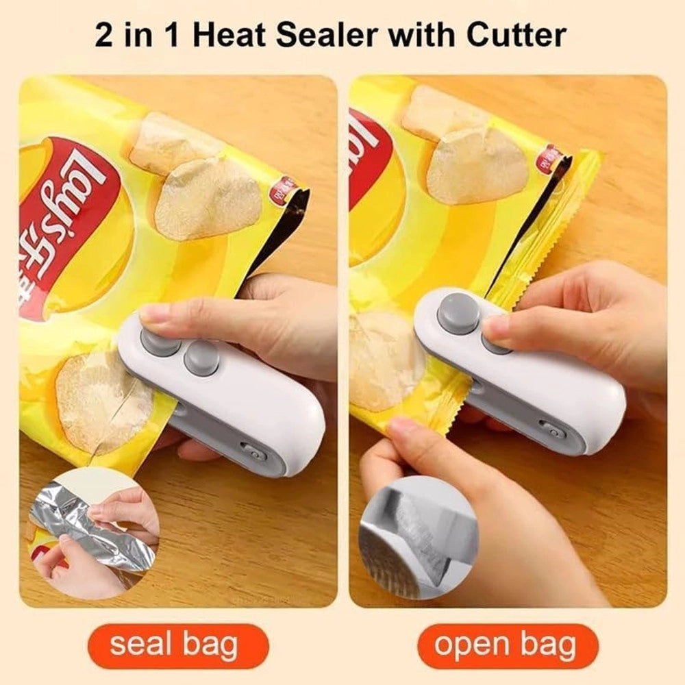 Trade Shop - Mini Sigillante 2 In 1 Usb Ricaricabile Portatile Per Sigillare Sacchetti Alimenti -