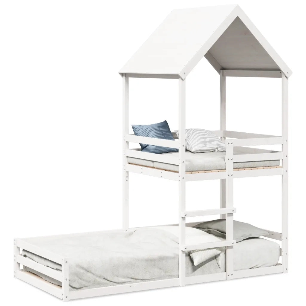 Letto singolo | Letto per adulti | Letto a Castello con Tetto Bianco 90x200 cm in Legno di Pino