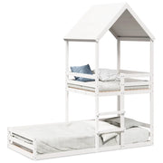 Letto singolo | Letto per adulti | Letto a Castello con Tetto Bianco 90x200 cm in Legno di Pino