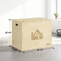 Plyo Box in Legno a 3 Altezze, Jumping Box Pliometrico Capacità 120kg, 61x51x76cm
