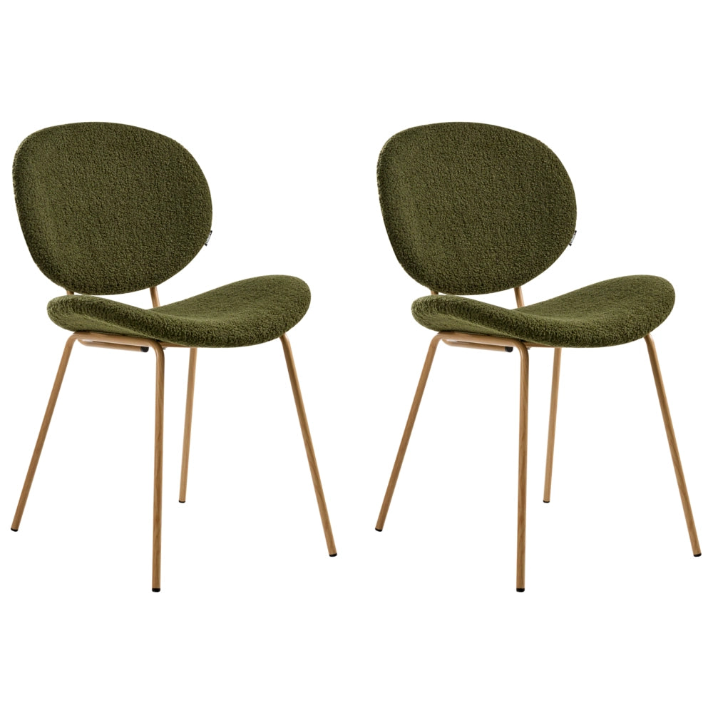 Set di 2 sedie Boucle con gambe effetto legno senza braccioli e tappi per gambe design retrò sedute da sala da pranzo verde scuro