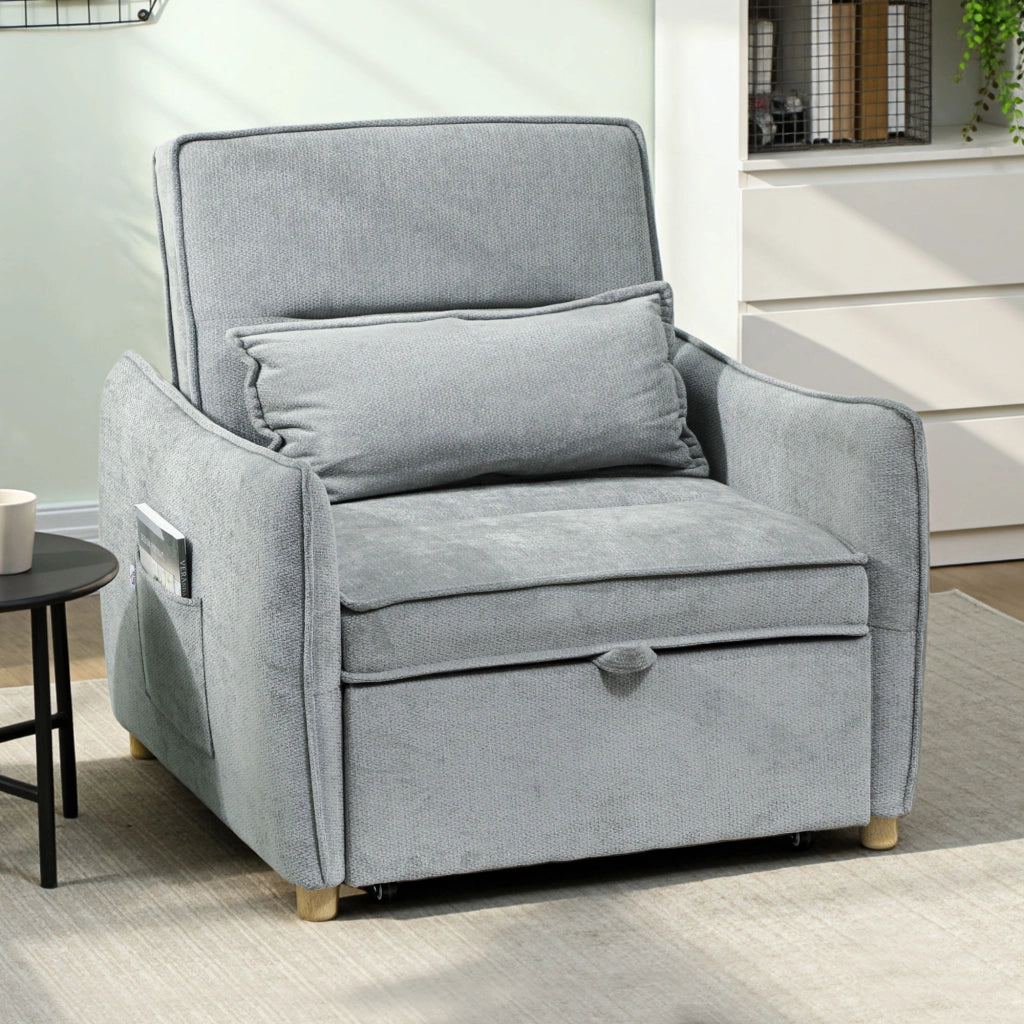Poltrona letto convertibile 3 in 1 ¨C Xylo ¨C tessuto chenille grigio 88x84x87cm