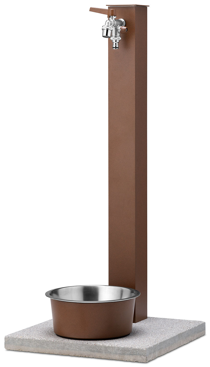 Fontana a Colonna Rubinetto Doppio in Ottone con Base e Vaschetta Abbeveratoio Belfer 42/REX-R Ruggine