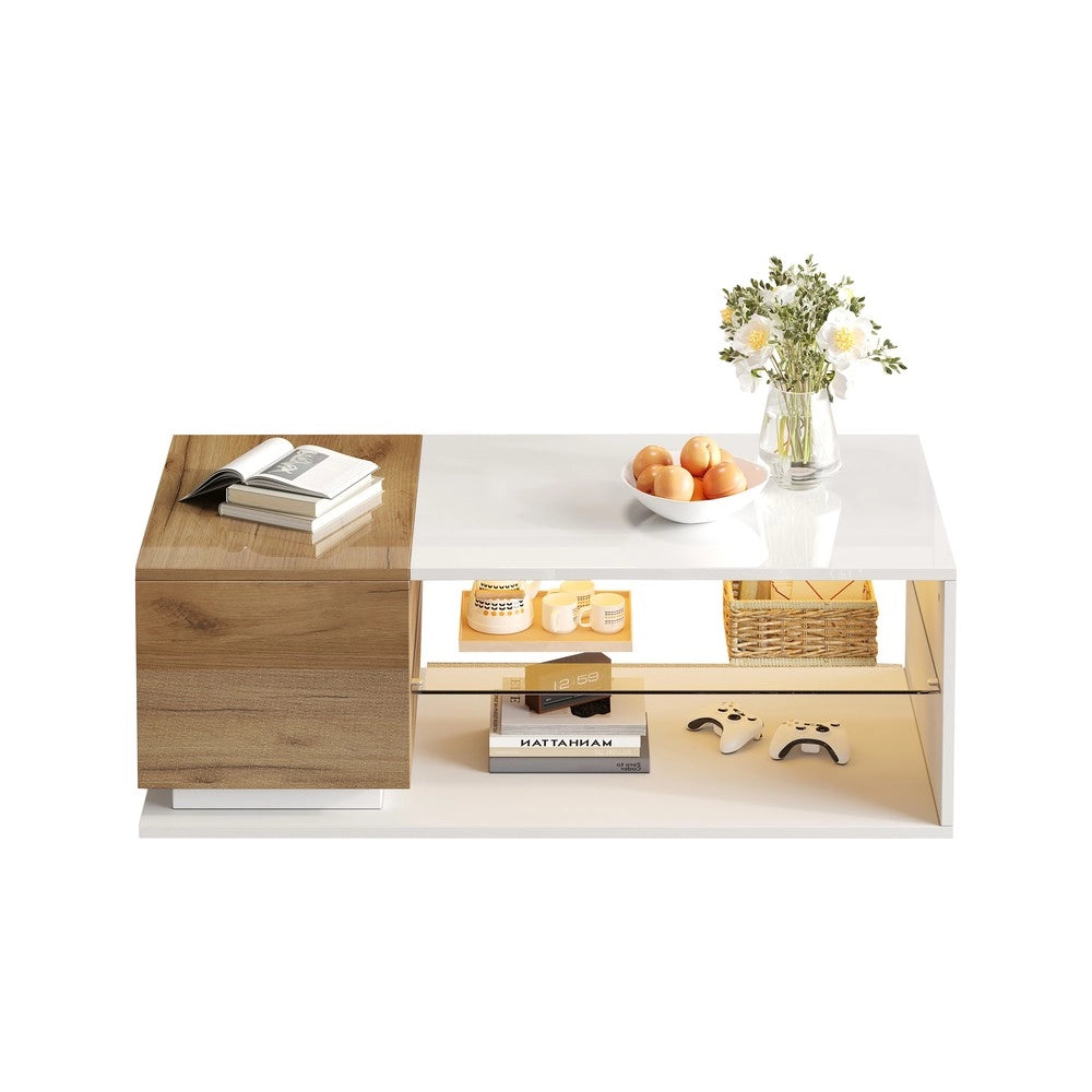 Tavolino da Caff¨¨ con LED e Vano Contenitore ¨C MINIMAL ¨C Lucido, 105x50x36 cm