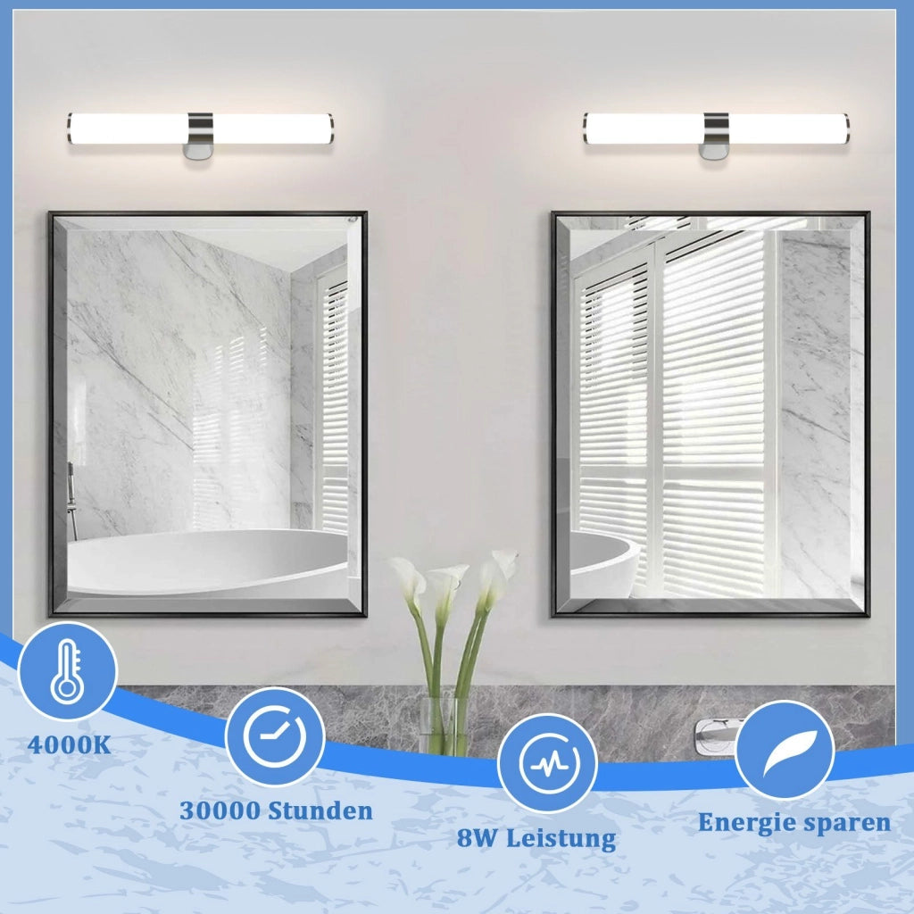 ZMH Lampada da specchio per bagno 8W Moderna 40 cm cromata per camera da letto IP44