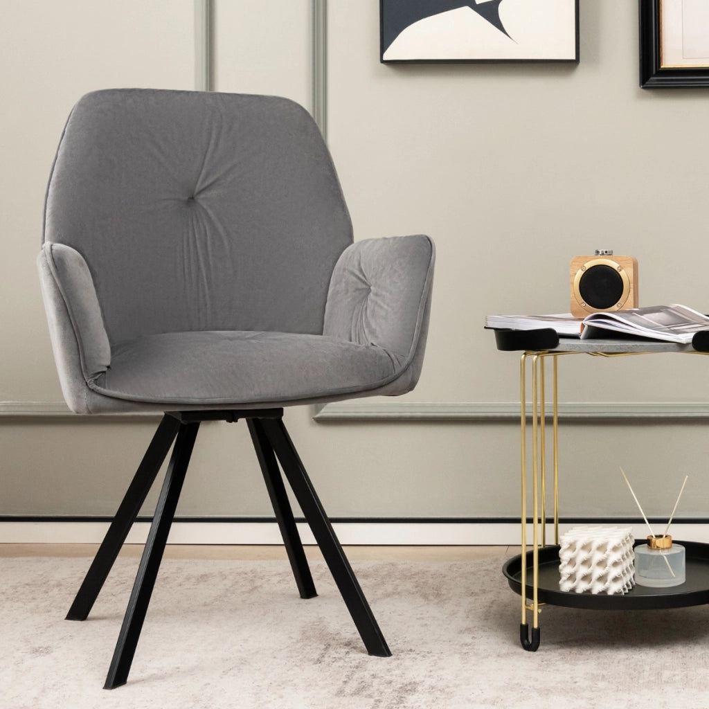 2 Sedie girevoli da accent in velluto con gambe in metallo piedini antiscivolo, Sedie moderne per scrivania Grigio-Sedie da ufficio