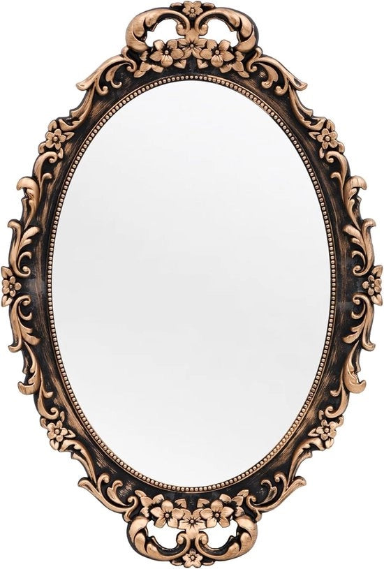Specchio decorativo in legno con cornice dorata, specchio da parete e cassettone per soggiorno e camera da letto, decorazione per comodino, ovoidale - 24,4 cm B x 36,4 cm L (bronzato)