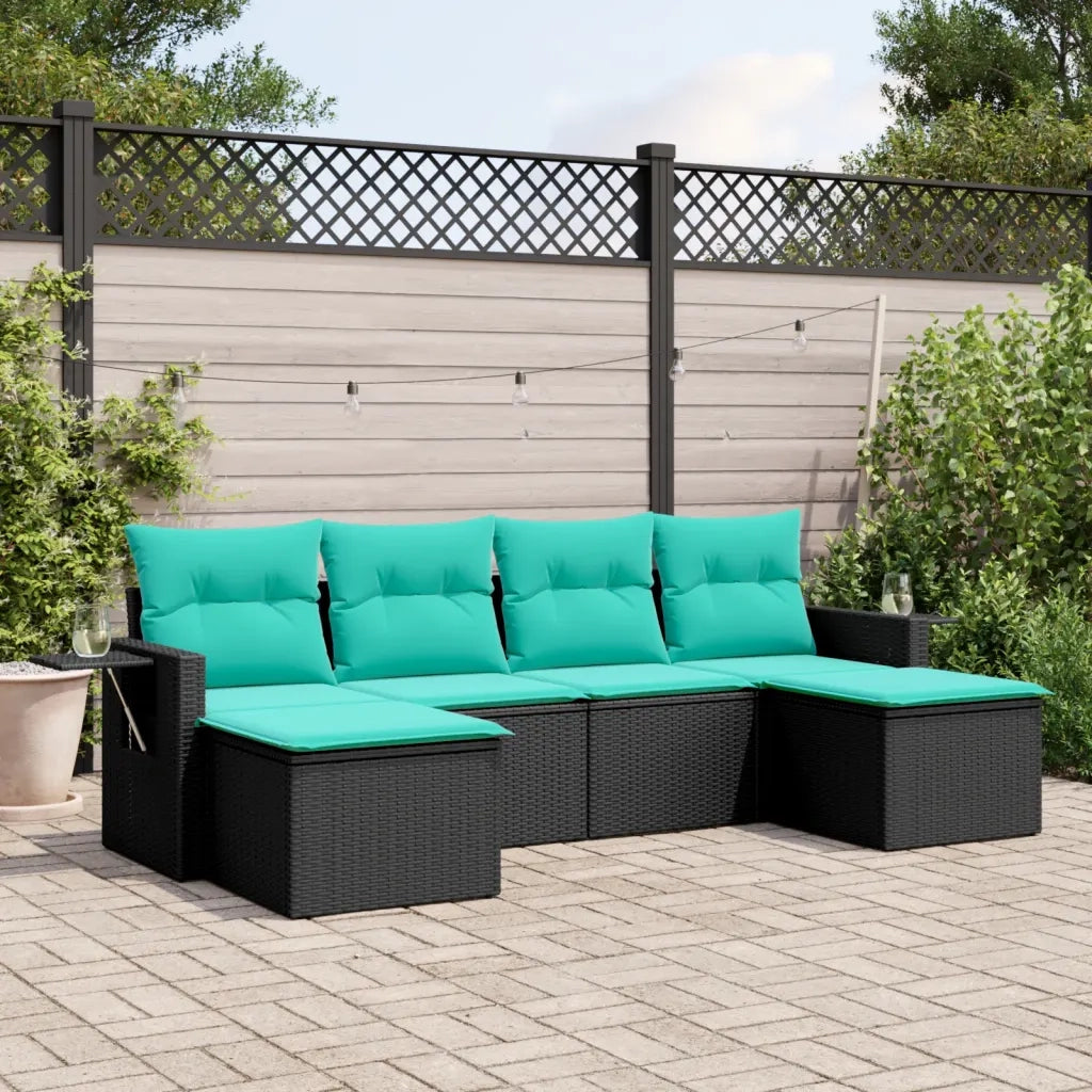 Set Divani da Giardino 6 pz con Cuscini Nero in Polyrattan 3220516
