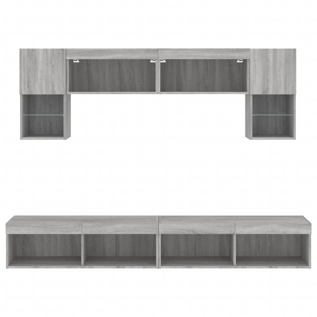 Mobile TV multimediale scaffale TV credenza mobile TV sala da pranzo soggiorno camera da letto con illuminazione a LED 6 pezzi legno ingegnerizzato Sonoma grigio 02_0029463