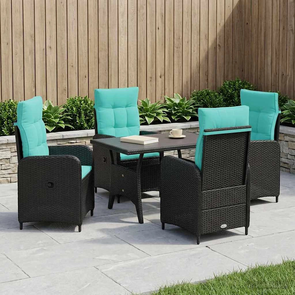 Set da pranzo per esterni 5 pz Nero e Turchese polyrattan 3422261