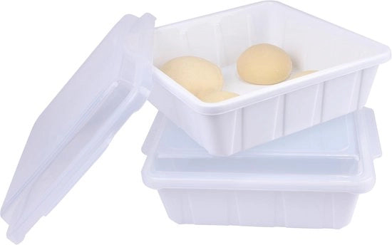 Set di contenitori per pizzaballo 2x con coperchio, contenitore per pizzaballo 30x30x9 cm, contenitore per 4 pizzaballo, contenitore per impasto BPA-free, bianco, 30x30x9 cm
