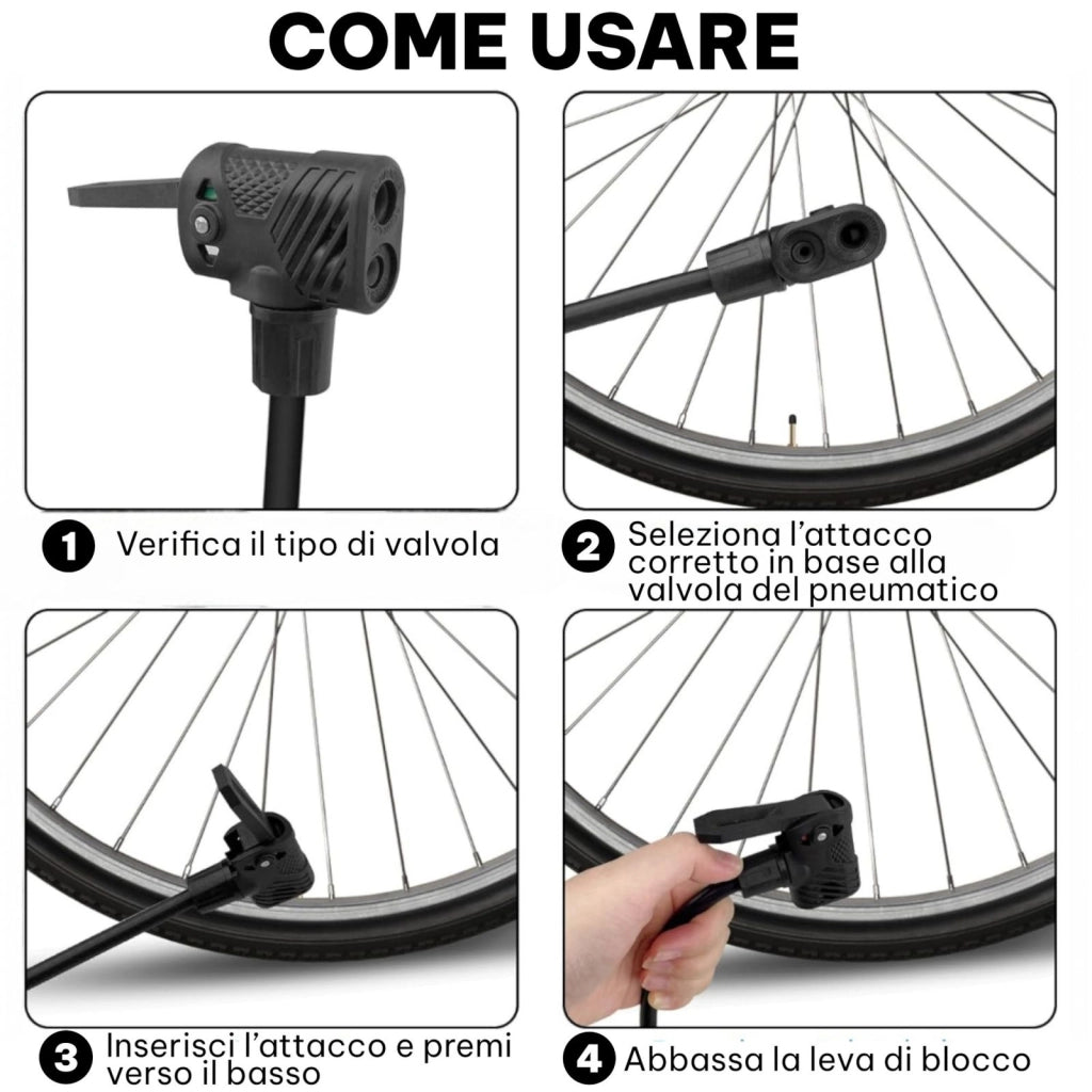 Compressore Pompa Manuale ad Aria con Manometro Portatile Per Bici Moto Auto