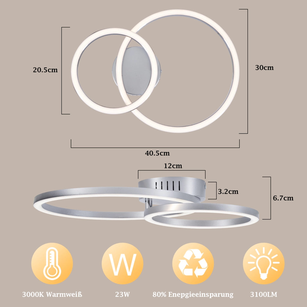 ZMH Lampada da Soffitto LED 23W Argento Luce Calda Moderna per Soggiorno Camera da Letto Corridoio