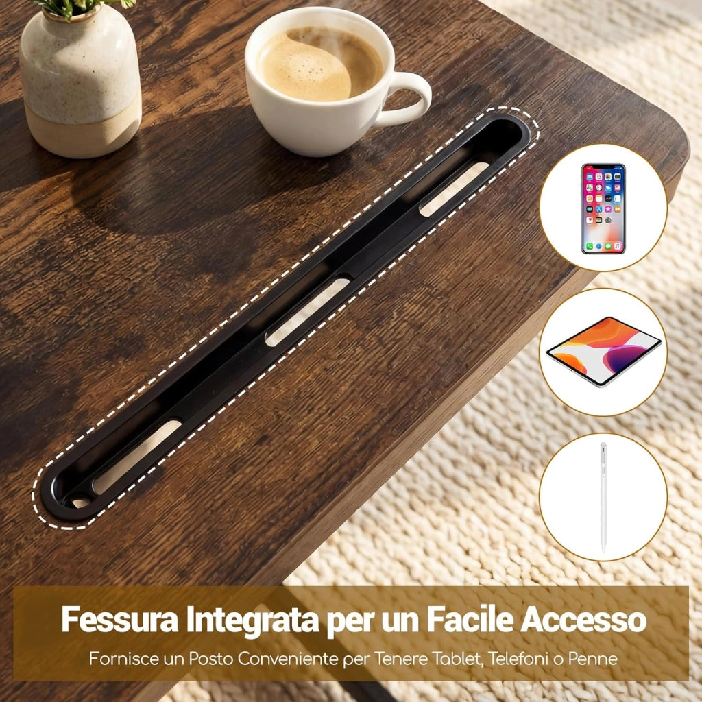 Tavolino da Divano e Letto, Tavolino Servitore con Ruote Bloccabili e Fessura per Tablet, Tavolo a Vassoio Salvaspazio con Struttura in Metallo per Mangiare, Lavorare e Studiare
