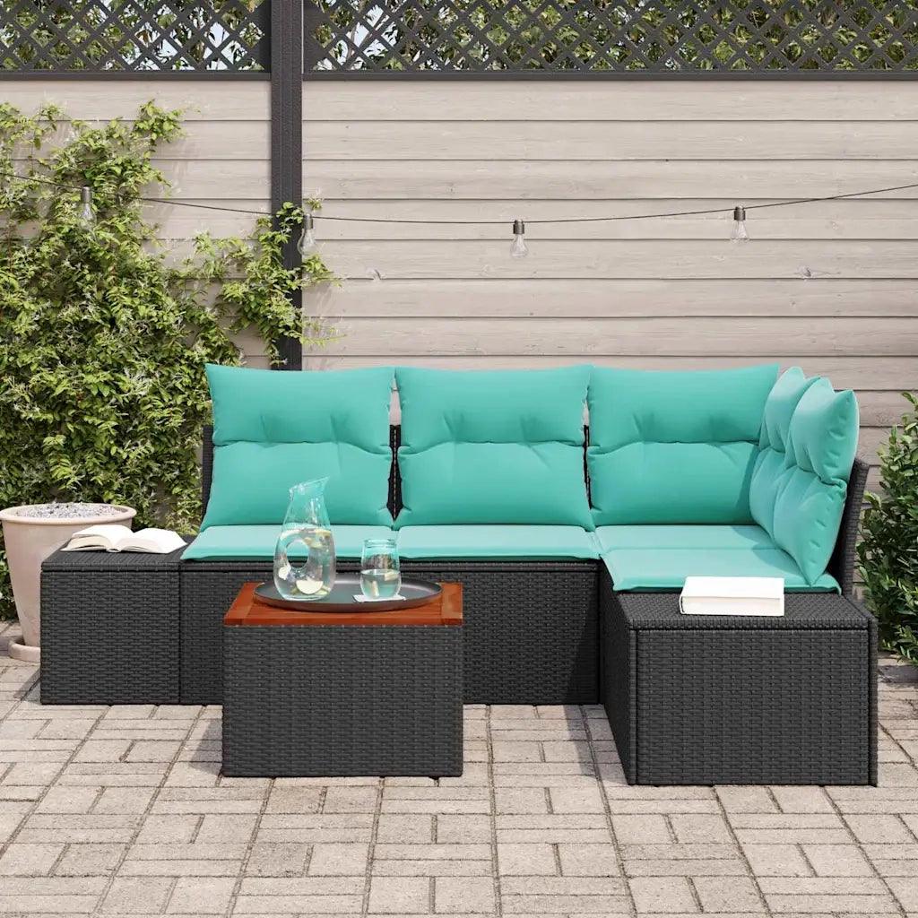 Set Divano da Giardino 5 pz Nero polyrattan 3347956