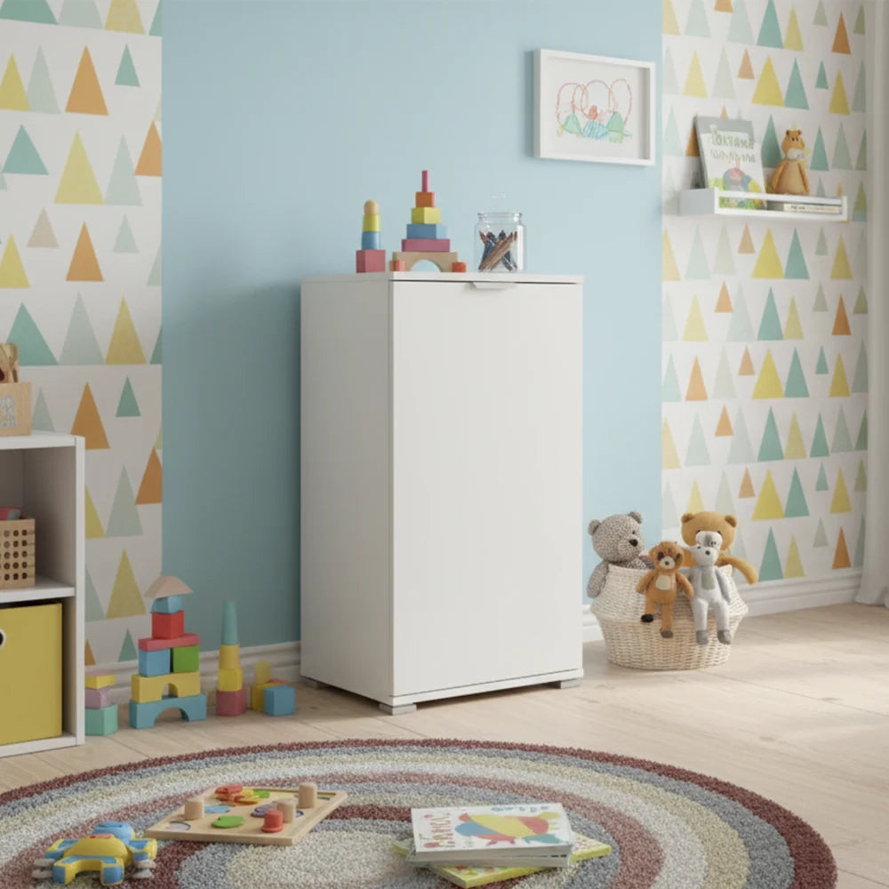 Mobiletto Base 1 Anta Bianco | Armadietto Salvaspazio Moderno con Ripiano Regolabile | Già Assemblato per Bagno, Lavanderia, Ingresso, Studio e Balcone