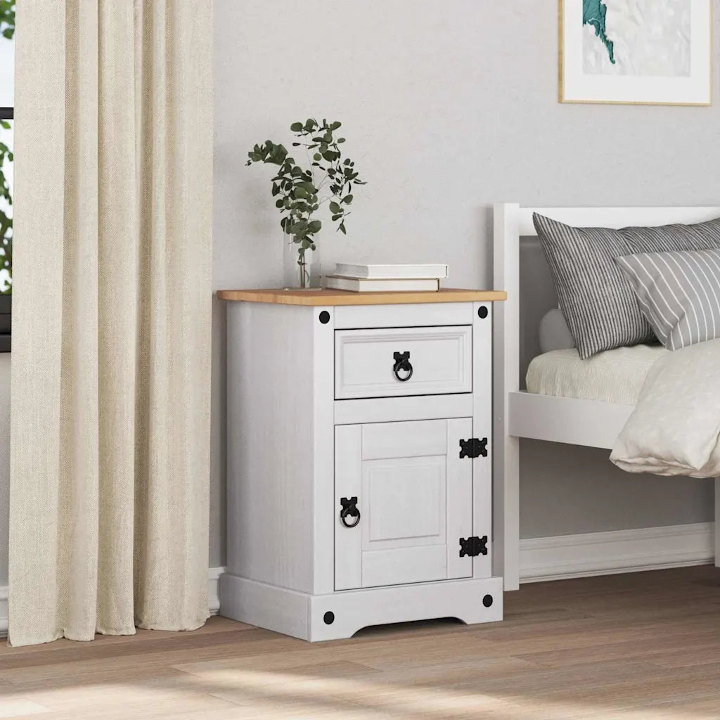 Comodino Corona Bianco 45 x 35 x 64 cm Pino massello 42021186