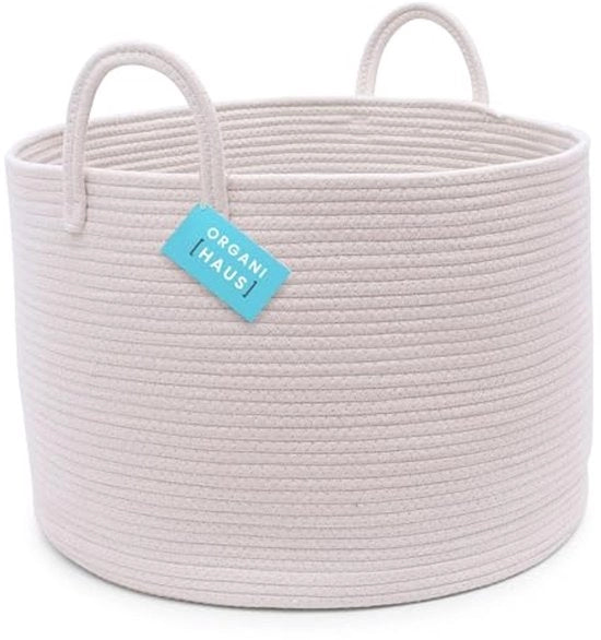Cestino per la stanza da bagno con maniglie, contenitore per asciugamani in cotone intrecciato, contenitore per giocattoli in cotone intrecciato con maniglie, 50x33cm, bianco OffOff.