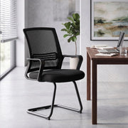 Set 2 sedie ergonomiche da ufficio, senza ruote, base a slitta e rete nera