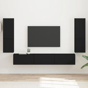 Set mobile TV Montaggio a parete 4 pcs Nero Legno multistrato