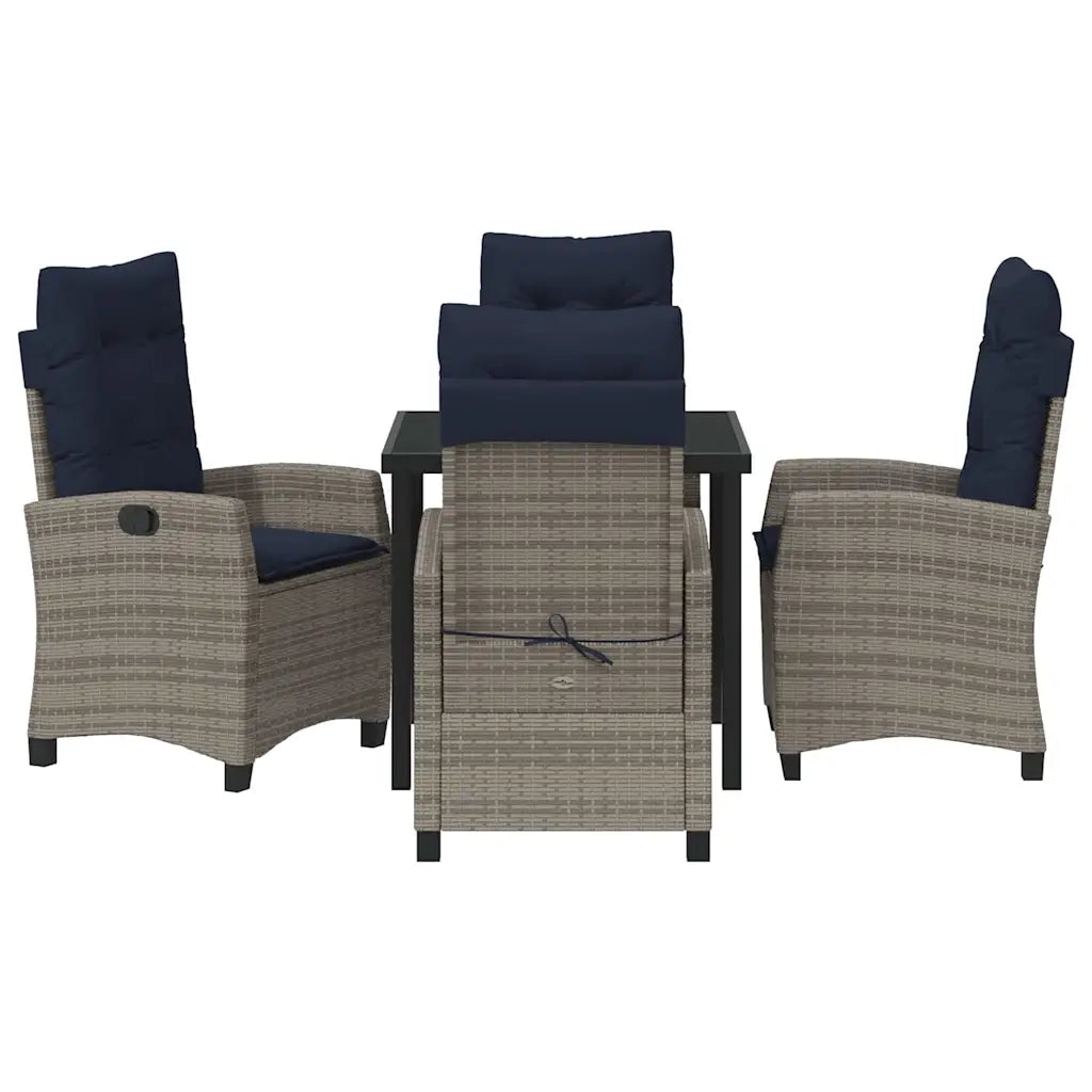 Set da Pranzo per Giardino con cuscino 5 pcs Grigio polyrattan