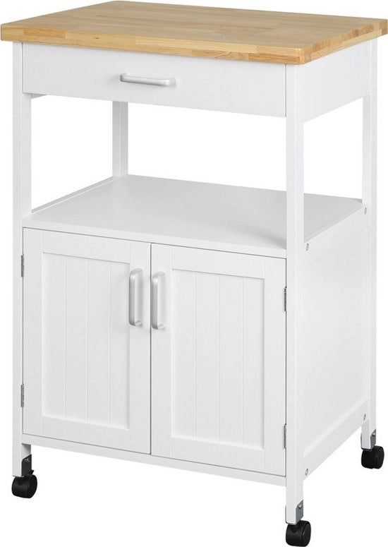 Trolley da cucina su ruote - cassetto apribile & vino - risparmio spazio & stabilità - MDF bianco - 60x44x89.5 cm