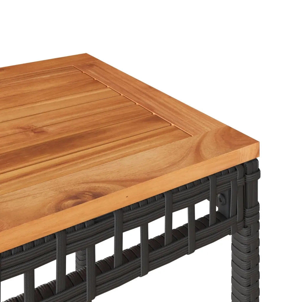Set da BistrÃ² 3 pz con Cuscini Nero Polyrattan e Legno Acacia